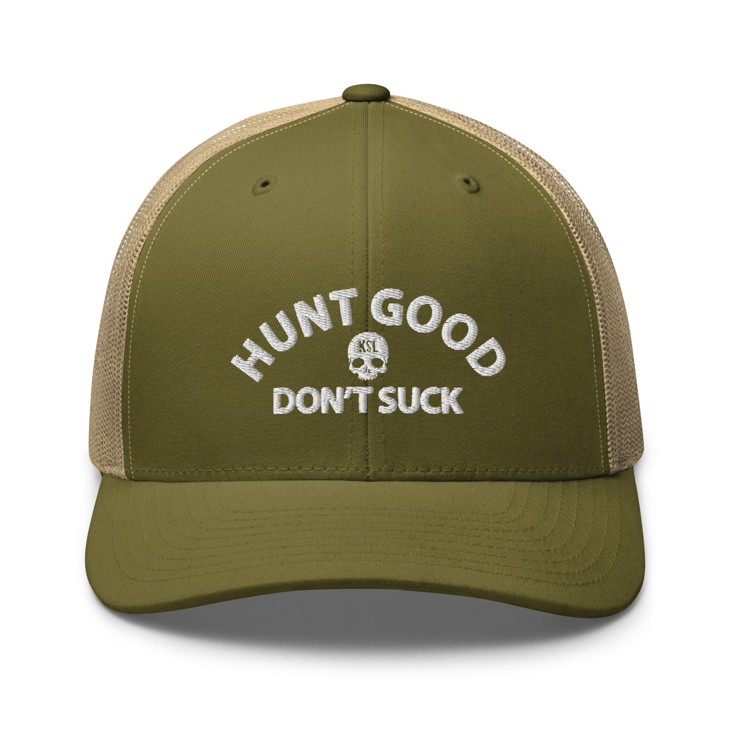 Hunt Good, Don't Suck Trucker Cap - White Thread
