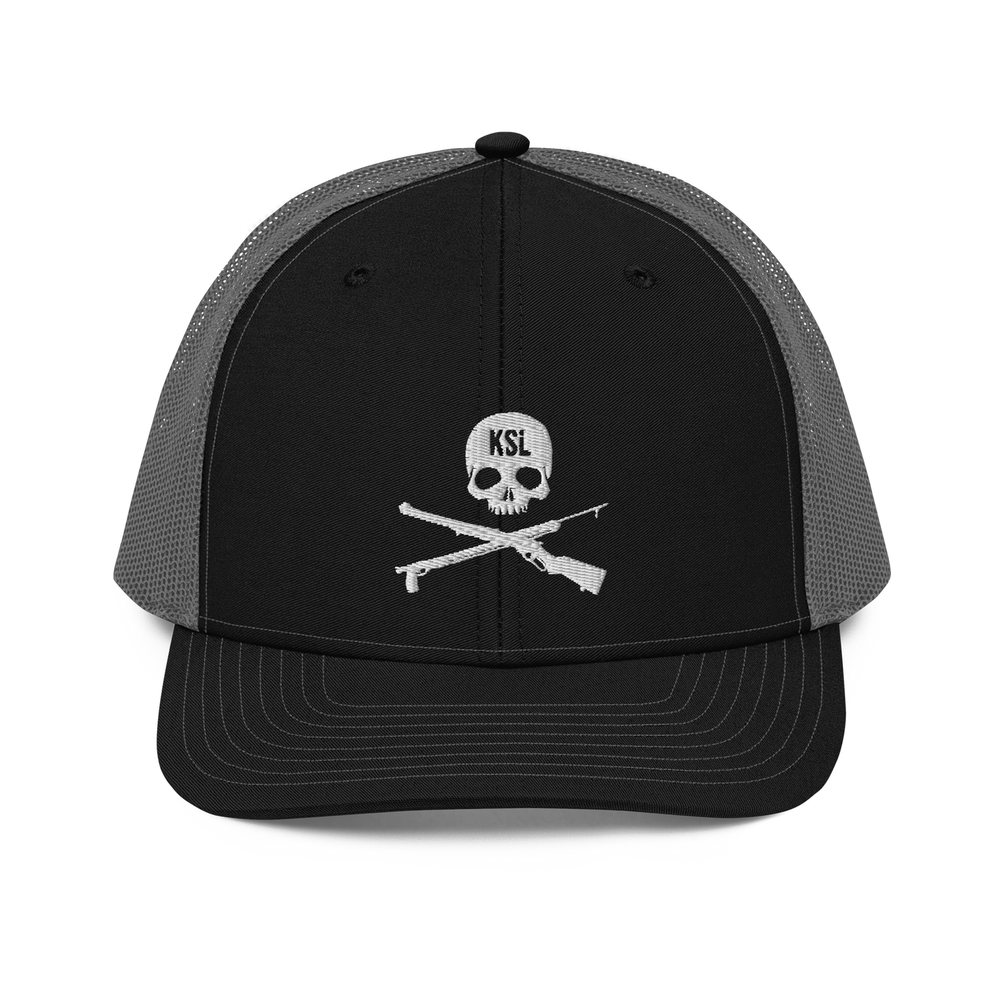 KILLSHOT Skull Trucker Cap - KSL Branded (White Embroidery)