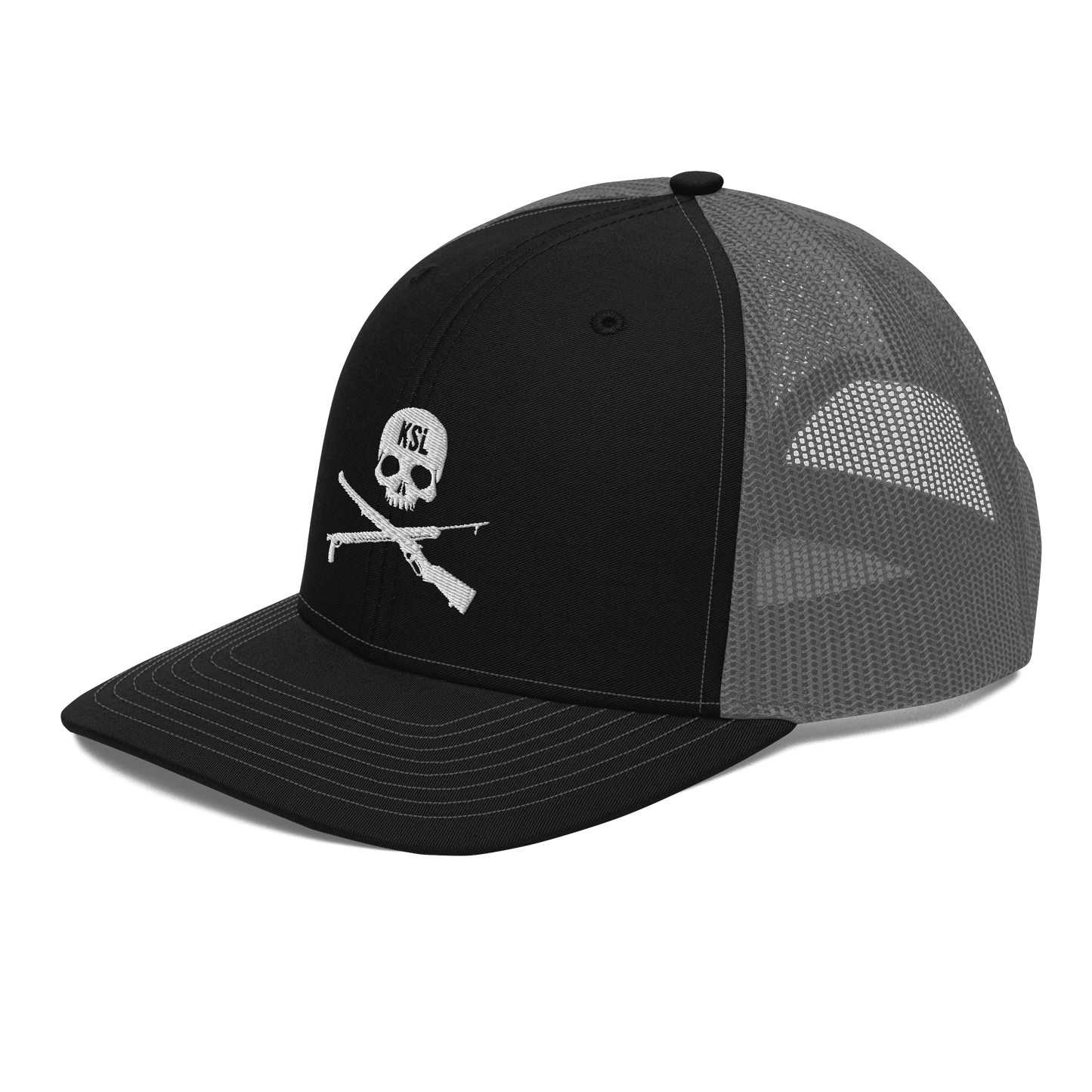 KILLSHOT Skull Trucker Cap - KSL Branded (White Embroidery)