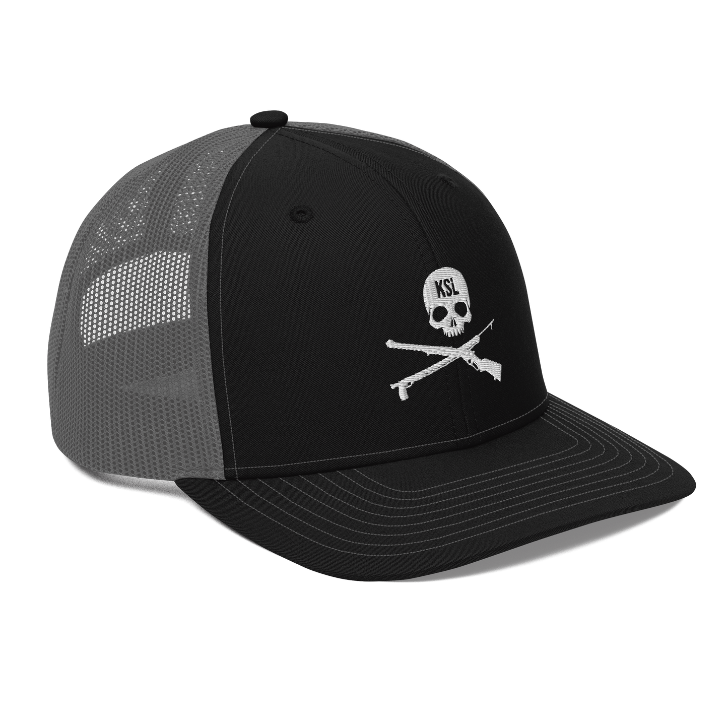 KILLSHOT Skull Trucker Cap - KSL Branded (White Embroidery)