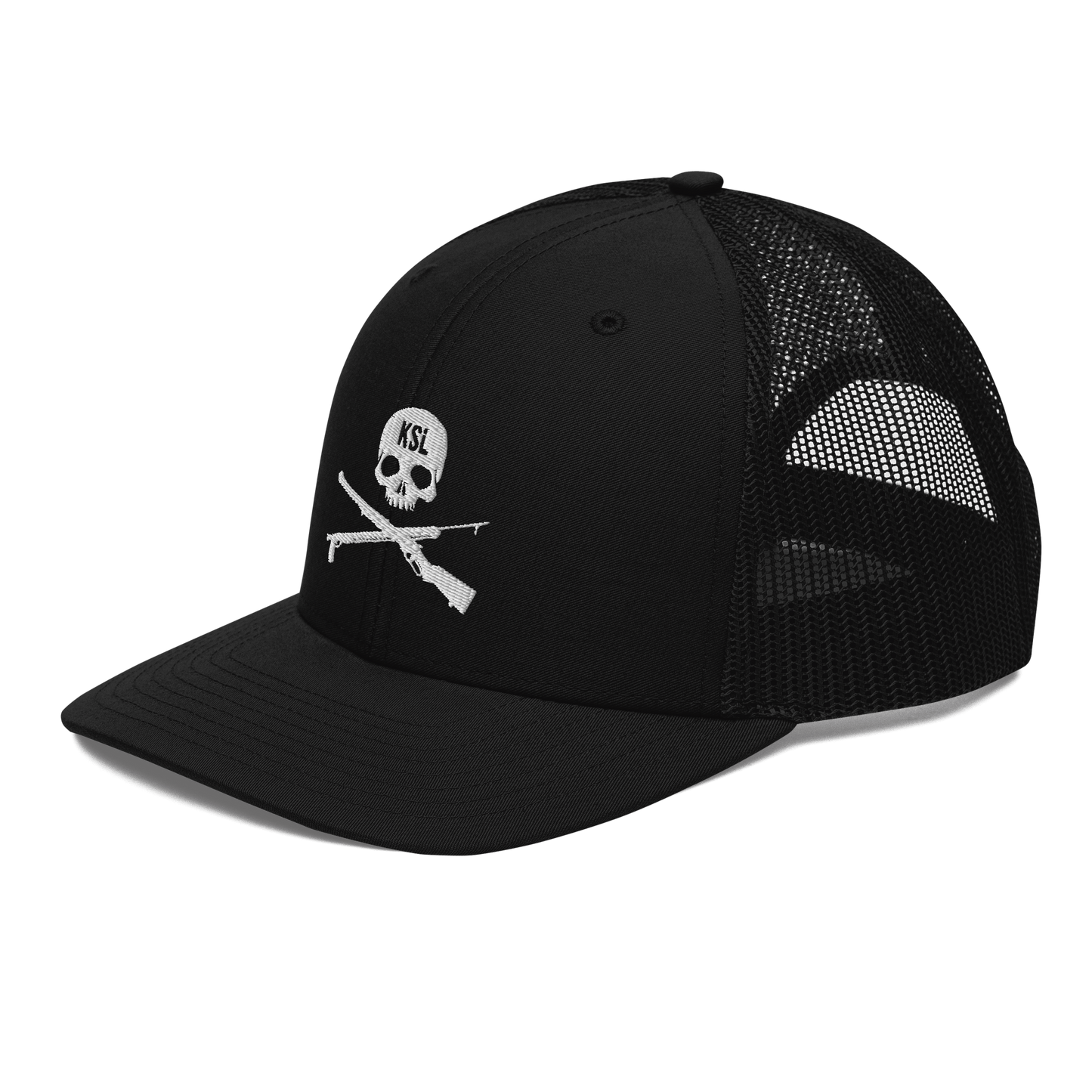 KILLSHOT Skull Trucker Cap - KSL Branded (White Embroidery)