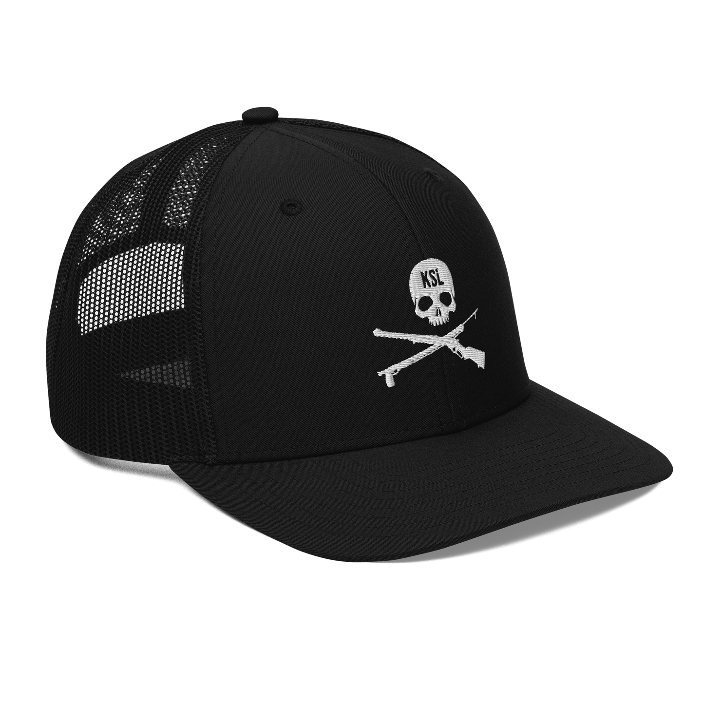 KILLSHOT Skull Trucker Cap - KSL Branded (White Embroidery)