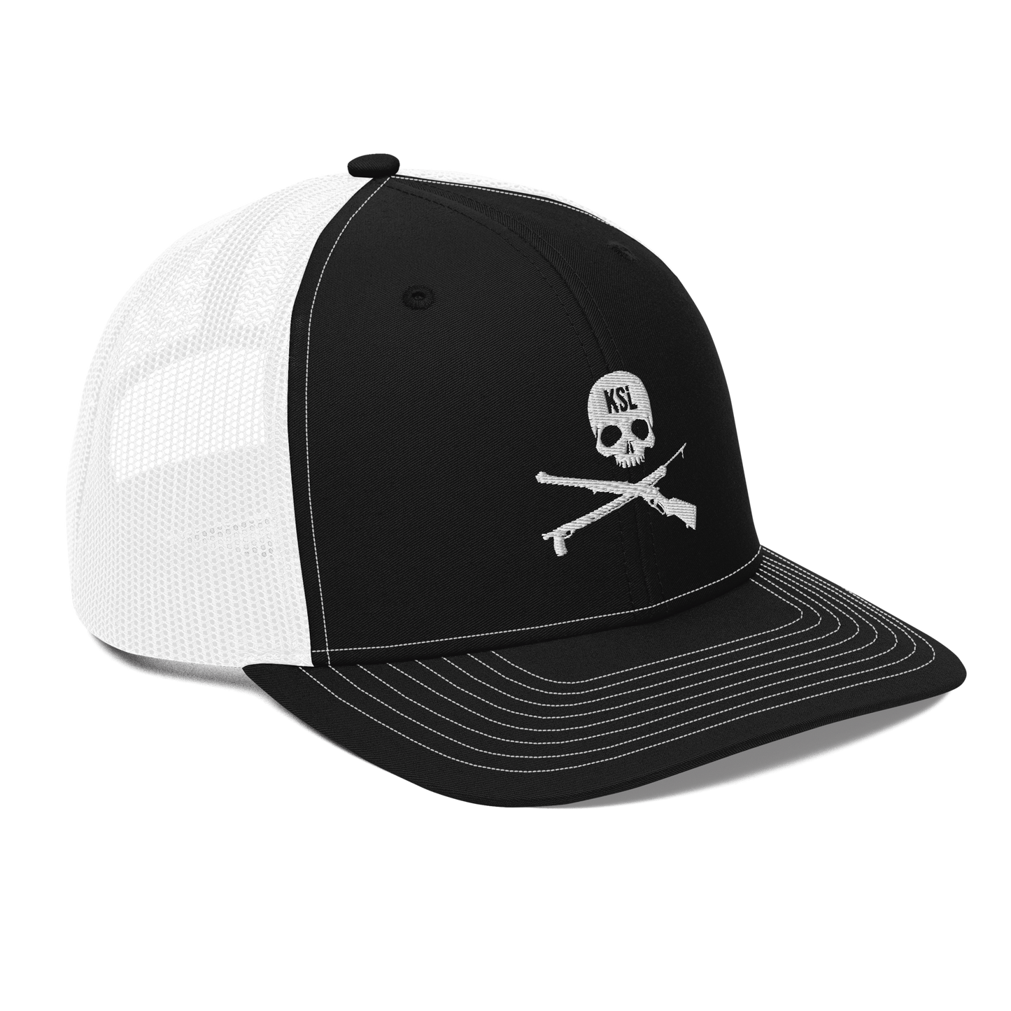 KILLSHOT Skull Trucker Cap - KSL Branded (White Embroidery)