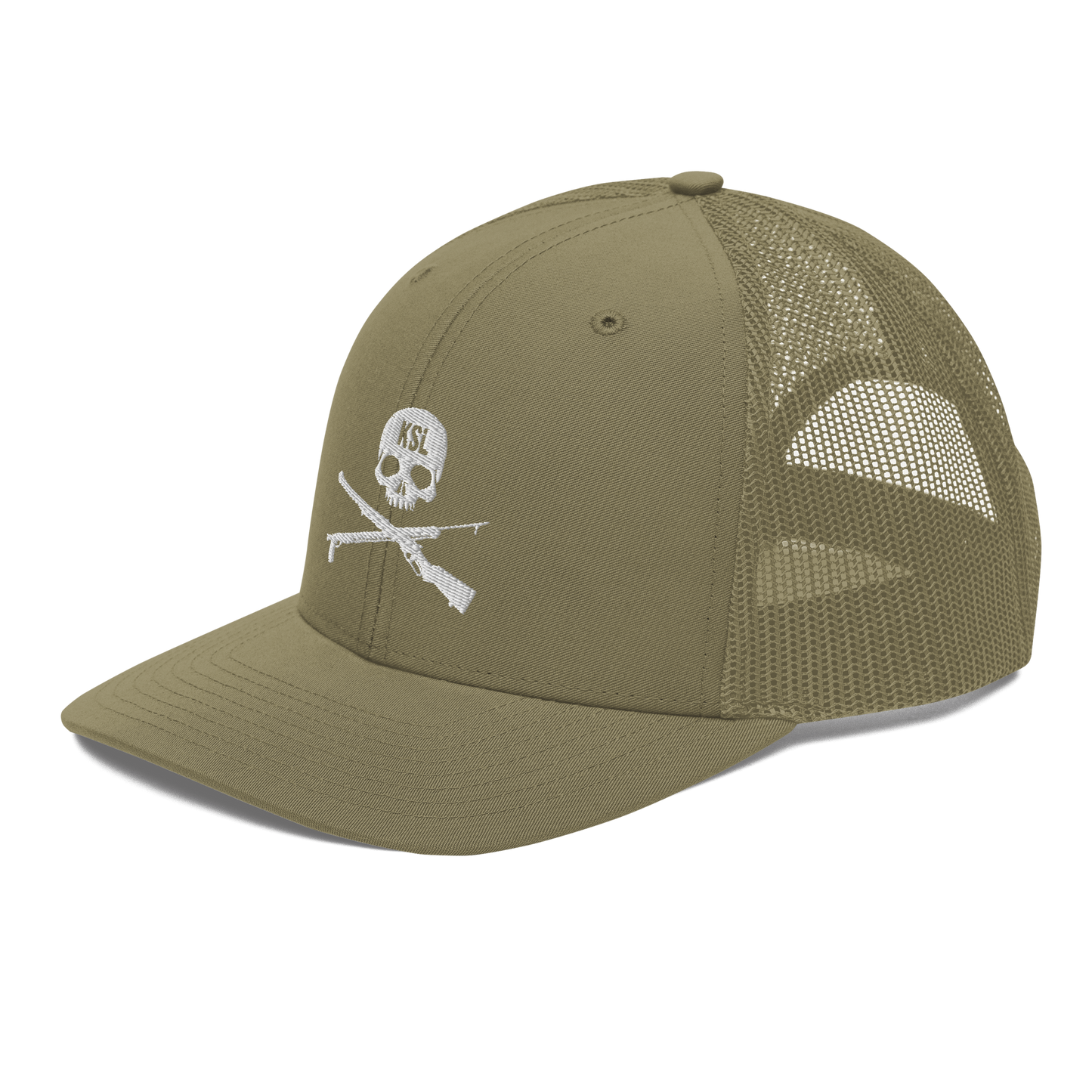 KILLSHOT Skull Trucker Cap - KSL Branded (White Embroidery)