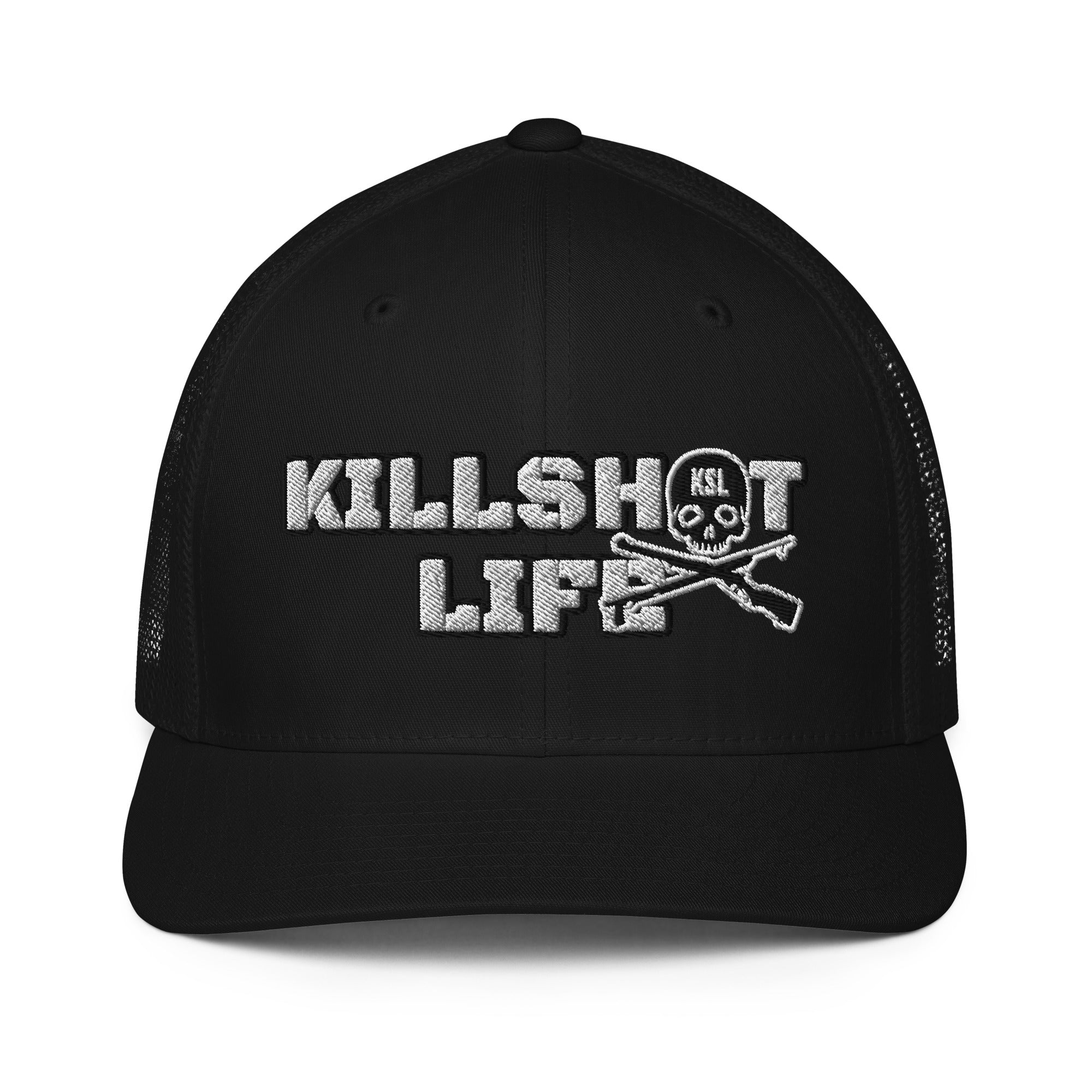 KILLSHOT Life Text + Skull Closed-Back Trucker Cap