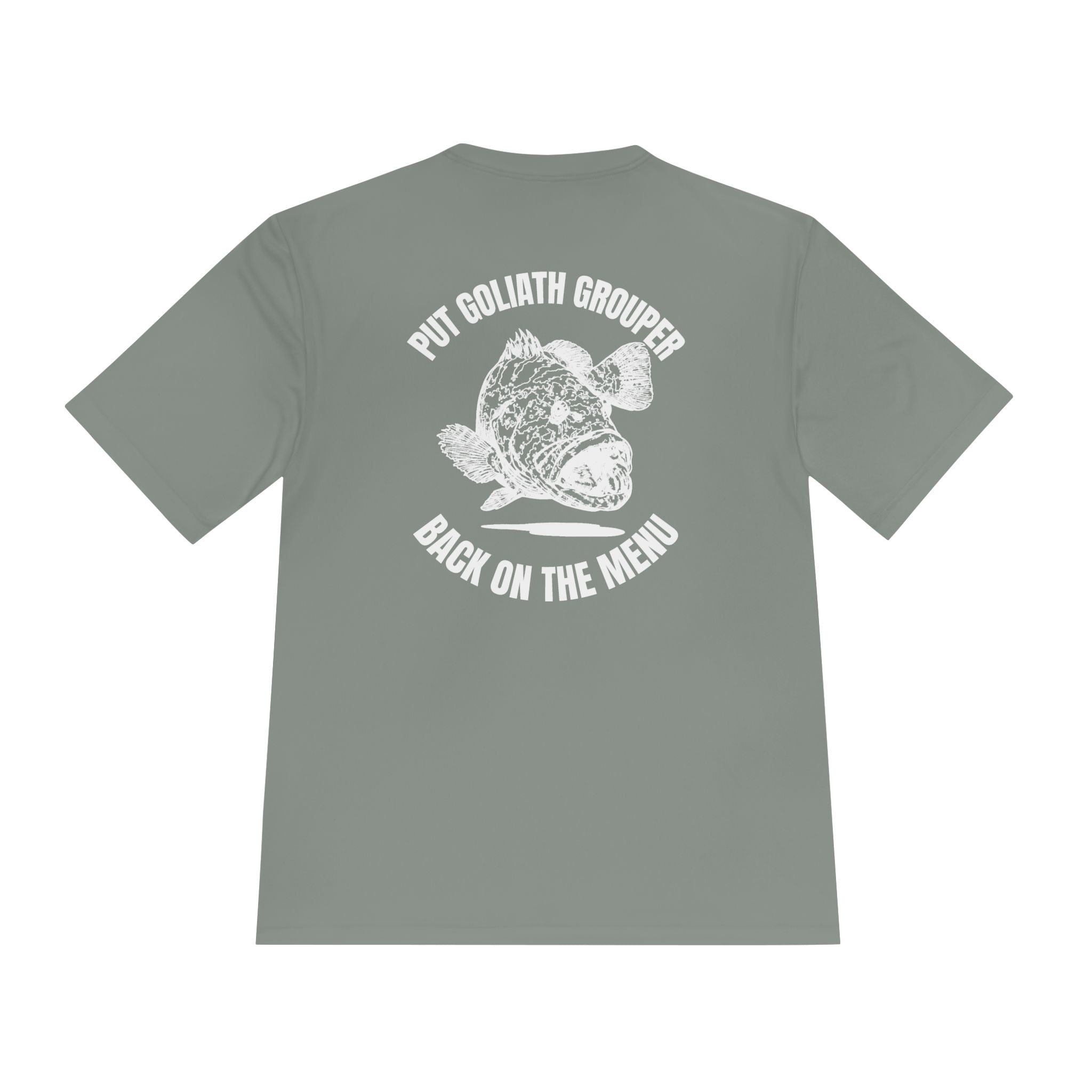 Moisture-Wicking T-Shirt: Put Goliath Grouper Back On The Menu (Cubera Skull Front) - Unisex