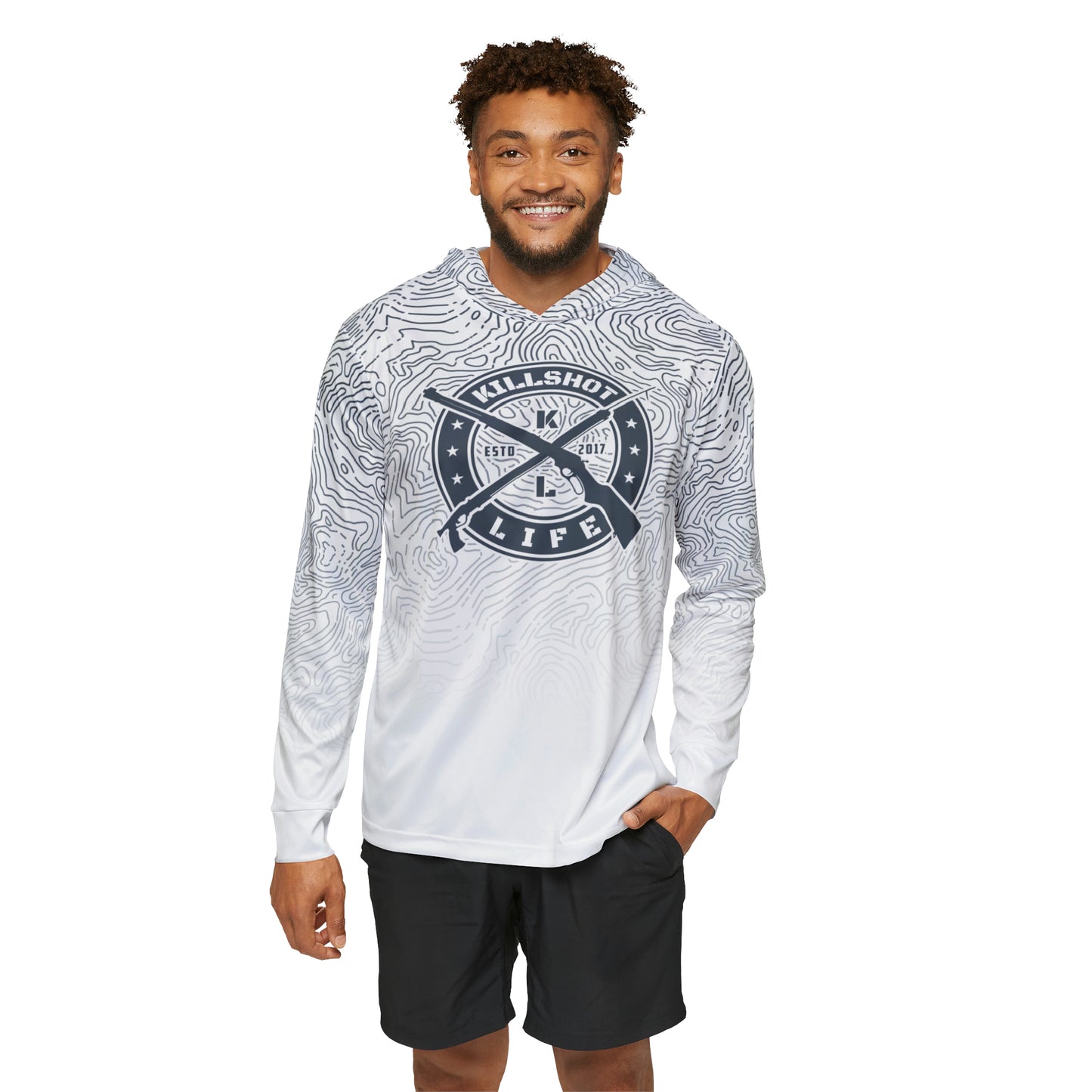 Spearfishing & Hunting UPF 50+ Sun Hoodie - Light Topo (Large Front Logo)