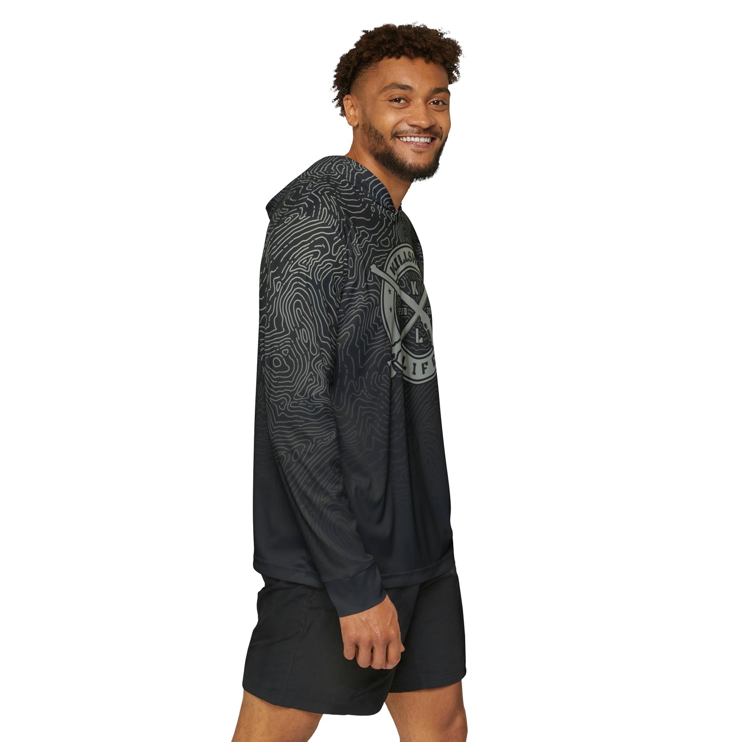 Spearfishing & Hunting UPF 50+ Sun Hoodie - Dark Topo (Large Front Logo)