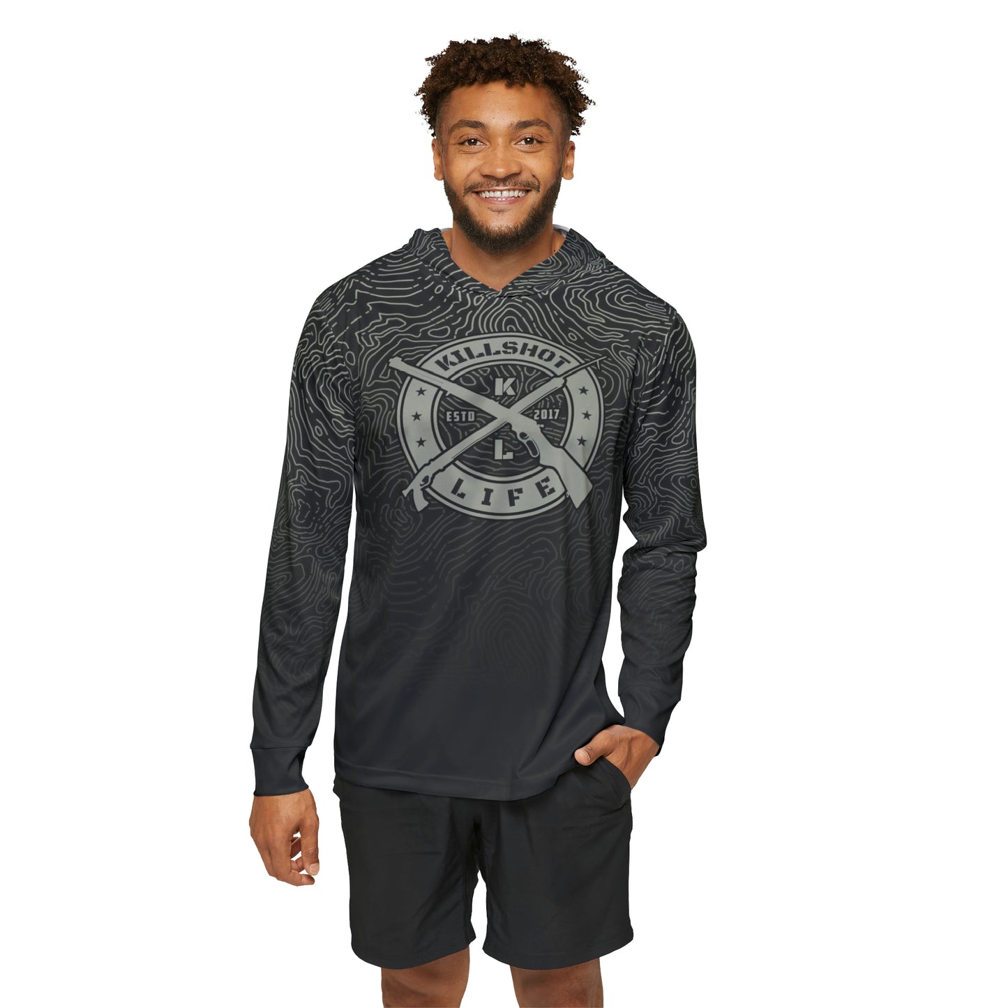 Spearfishing & Hunting UPF 50+ Sun Hoodie - Dark Topo (Large Front Logo)