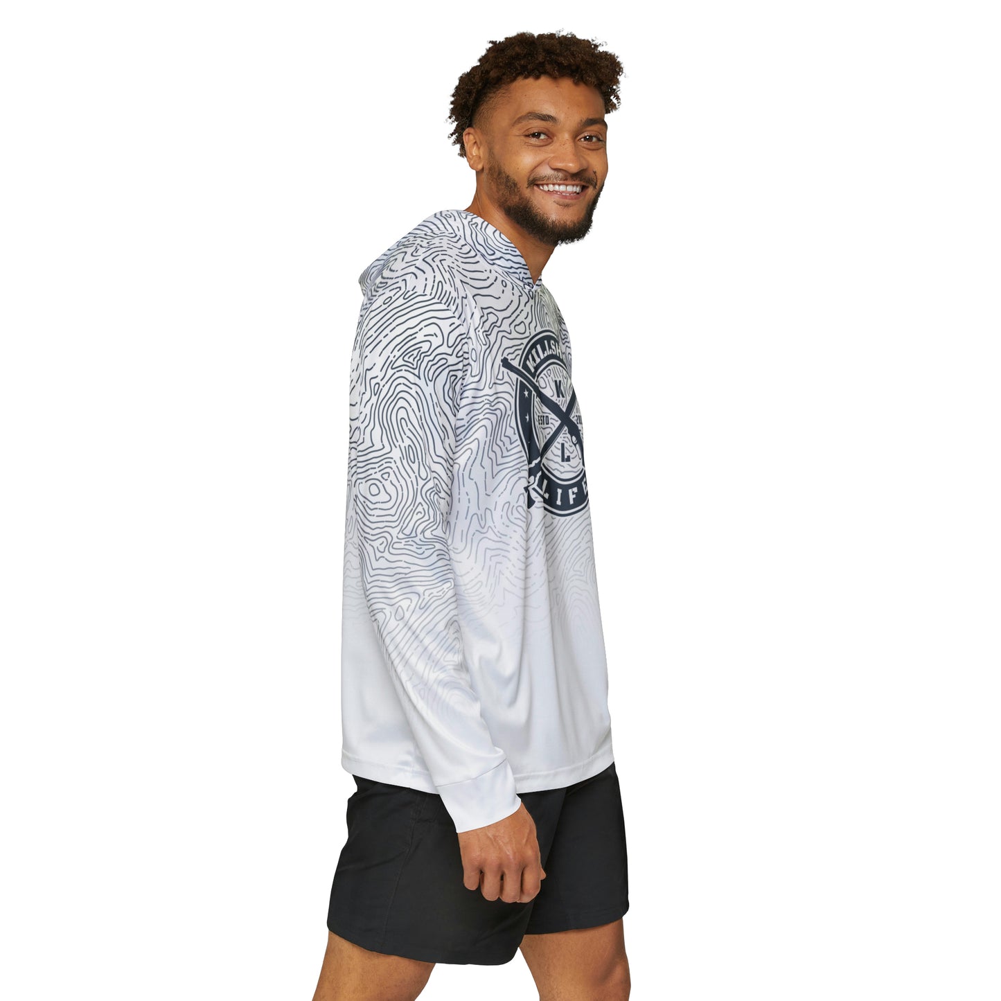 Spearfishing & Hunting UPF 50+ Sun Hoodie - Light Topo (Large Front Logo)