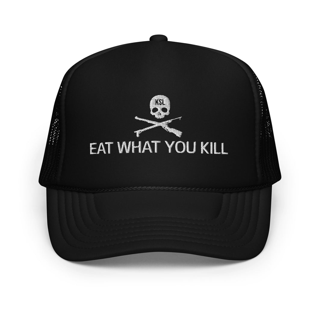 Eat What You Kill Foam Trucker Hat (White Embroidery)