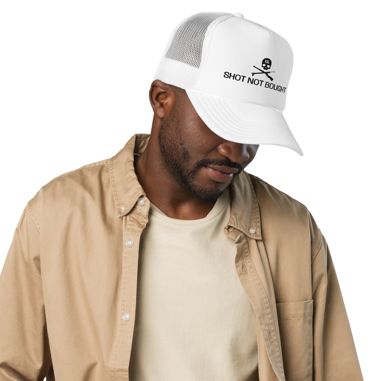 Shot Not Bought Foam Trucker Hat (Black Embroidery)