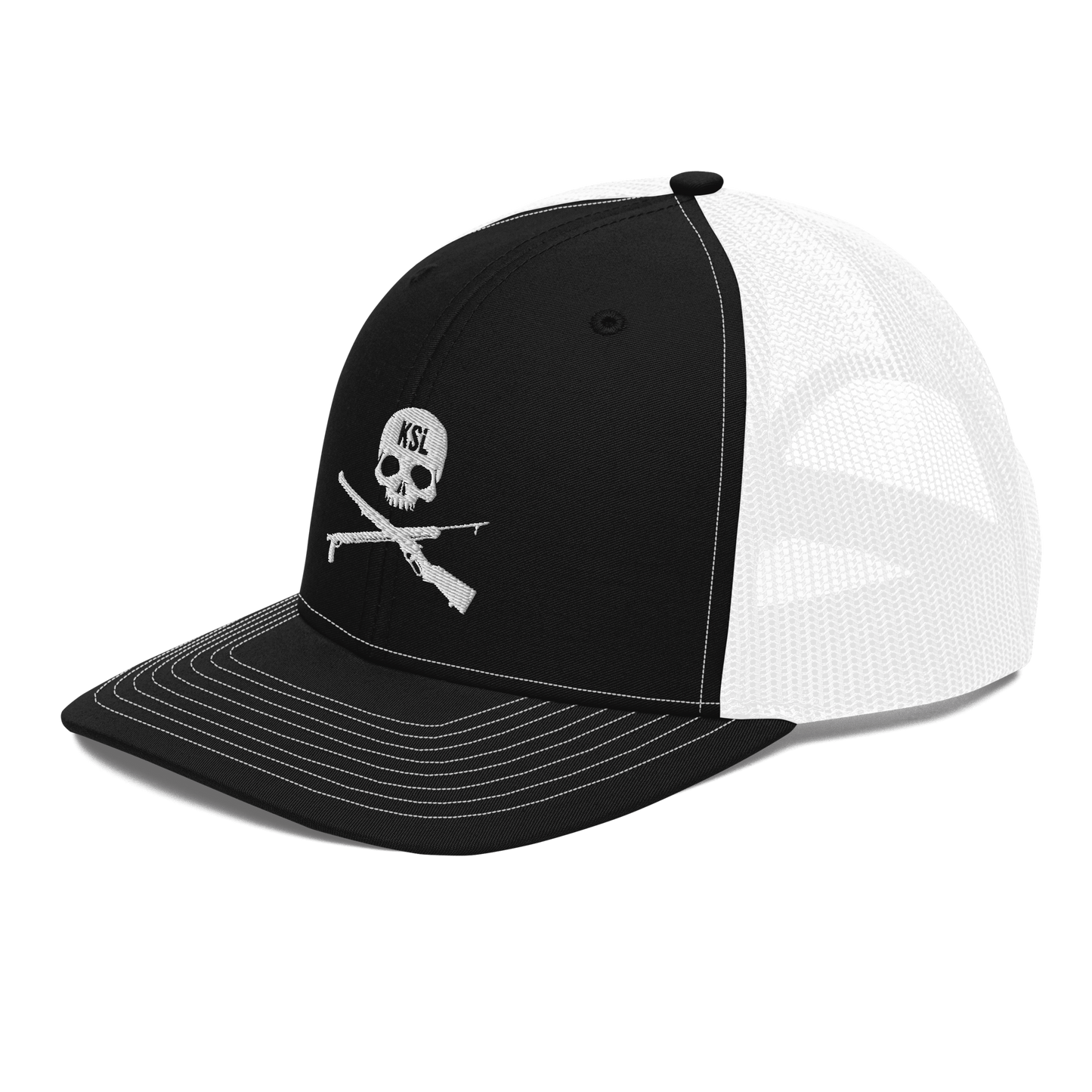 KILLSHOT Skull Trucker Cap - KSL Branded (White Embroidery)
