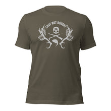 Load image into Gallery viewer, Shot Not Bought Unisex T-Shirt - Antler and Kelp Crest (Silver Print)
