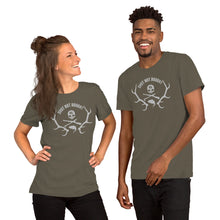Load image into Gallery viewer, Shot Not Bought Unisex T-Shirt - Antler Crest (Silver Print)
