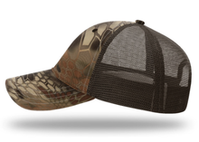 Load image into Gallery viewer, KILLSHOT Life Garment Washed Camo Trucker Hat - Kryptek Highlander / Brown
