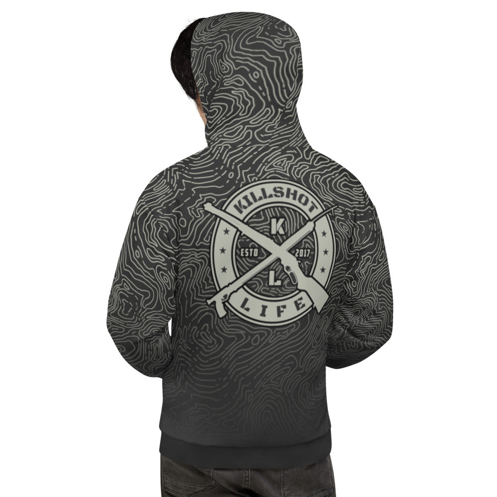KILLSHOT Dark Topo Hoodie - Topo Hunting and Spearfishing Collection